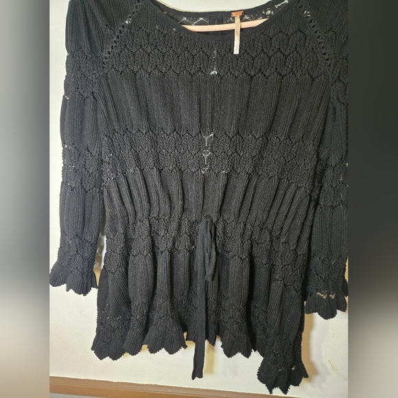 Free People Fire Island Cinch Top Black Small - Picture 7 of 12